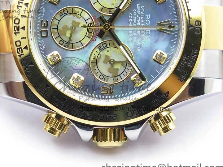 MiroTime 0520 Daytona 116520 SS YG UBF Best Edition Ice Blue MOP Crystal Markers Dial on SS YG Bracelet A Casual 2936